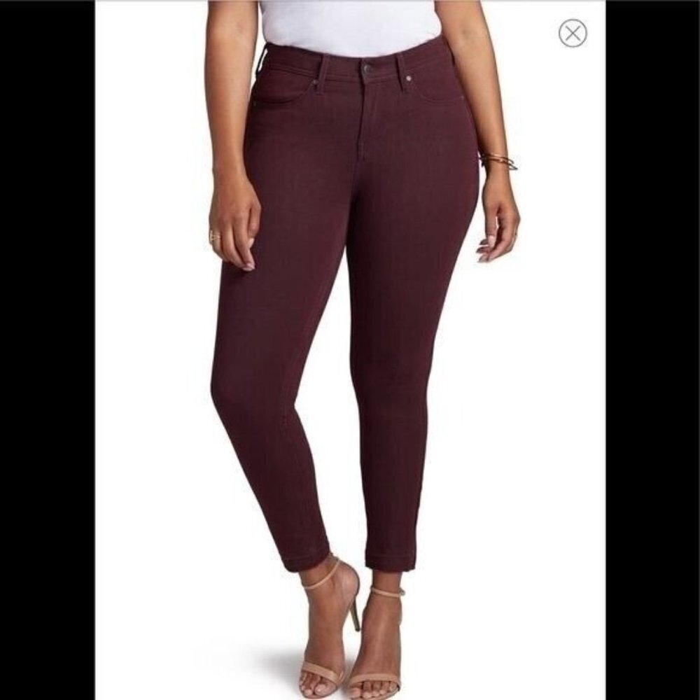 NYDJ Curves 360 Boost Skinny Jeans sz 6 Womens Maroon Rawhem Ankle NWT $129